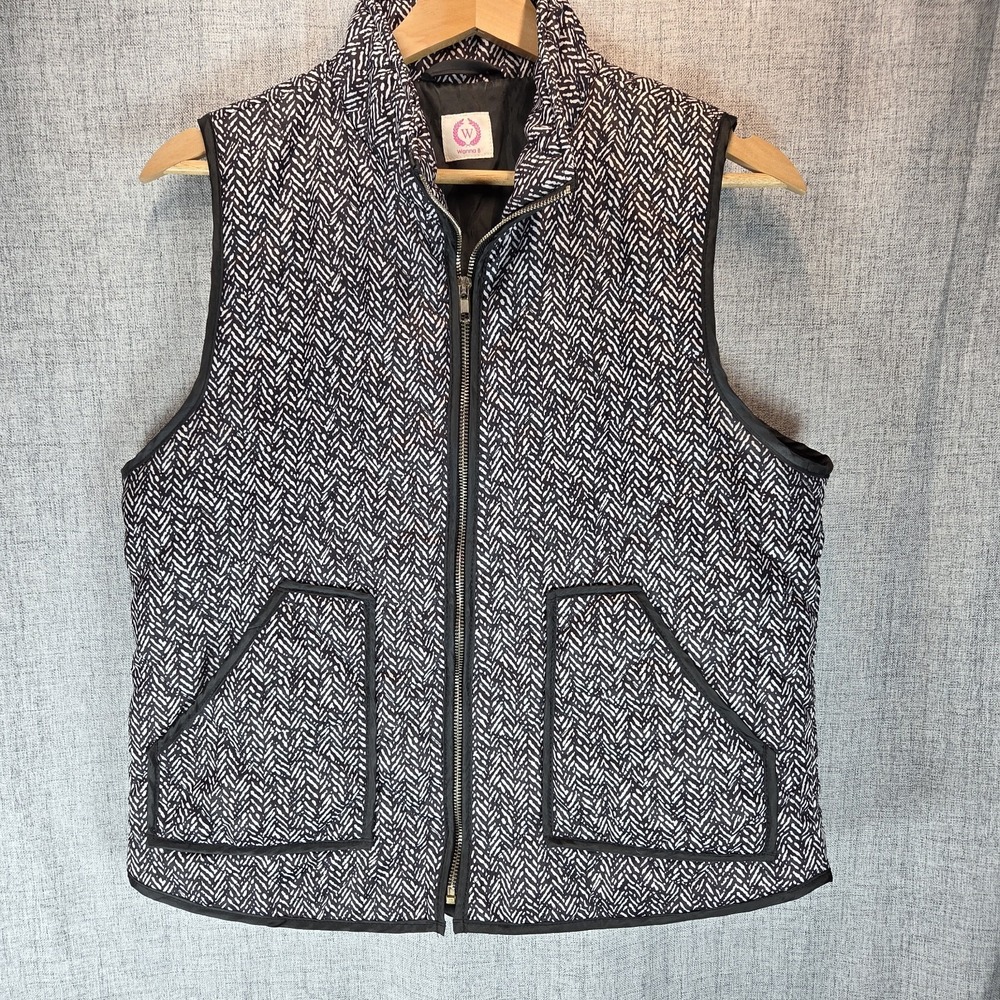 Wanna‎ B Womens Vest Large Black White High Collar Sleeveless Pockets Outdoor